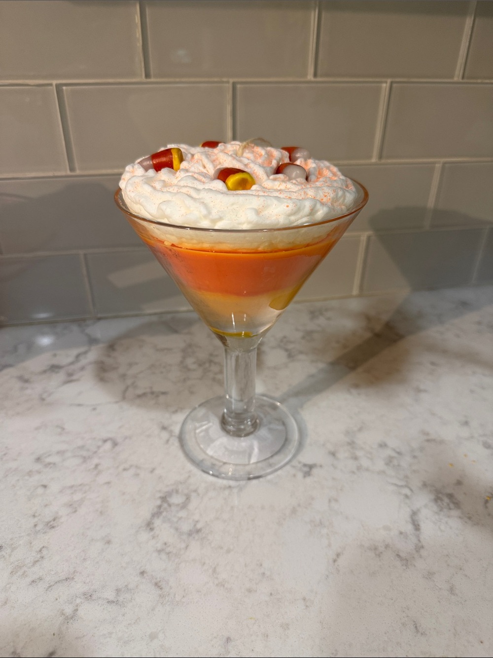 Candy corn Glass martini candle
